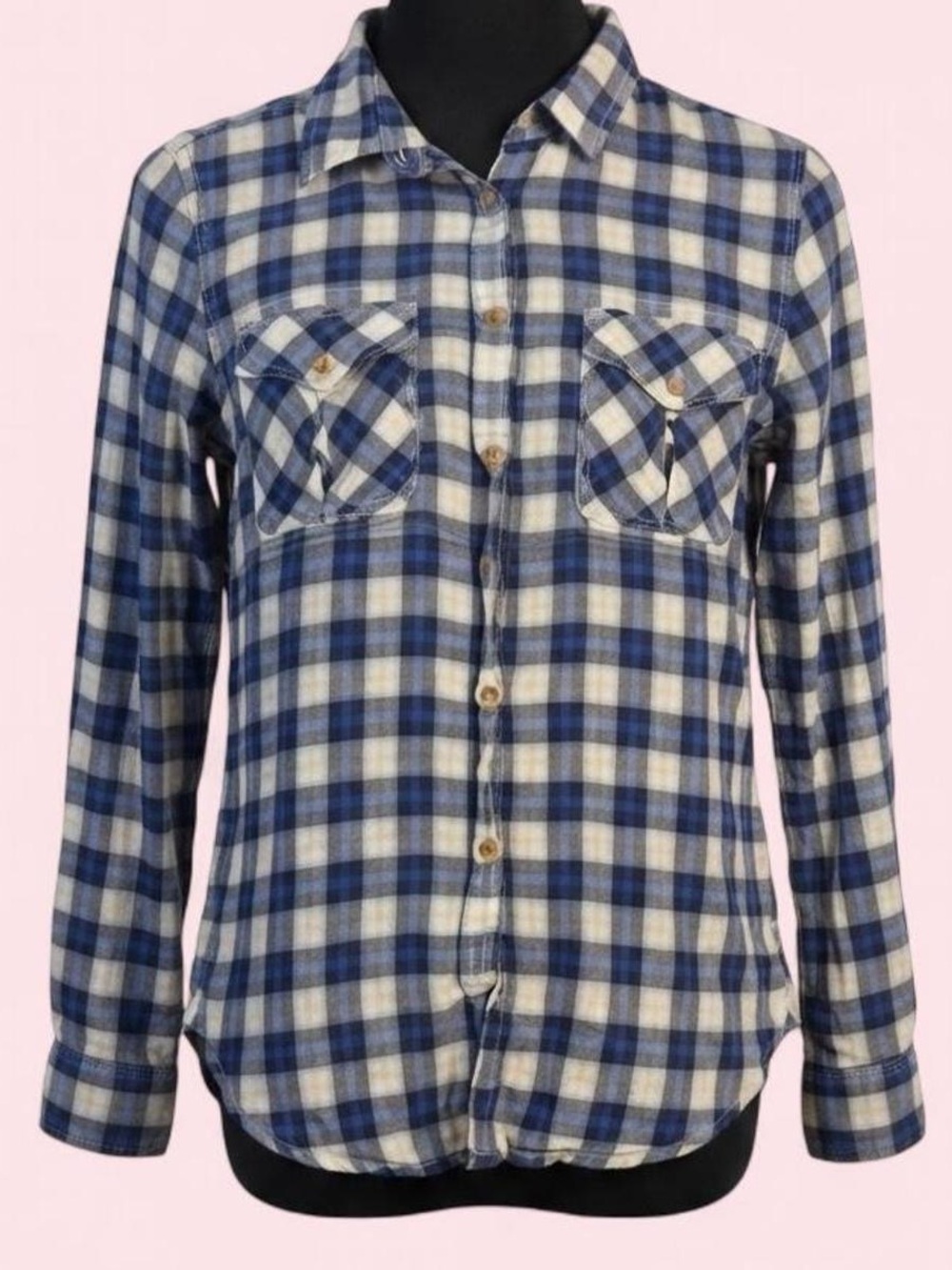 American Eagle Bella Swan Twilight BRIGHT Blue Plaid Button-Down Boyfriend Shirt
